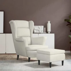 vidaXL Fauteuil met voetenbank fluweel crèmekleurig