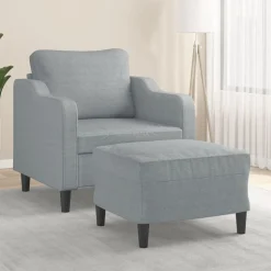 vidaXL Fauteuil met voetenbank 60 cm stof lichtgrijs