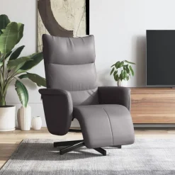 vidaXL Fauteuil verstelbaar met voetensteun kunstleer grijs