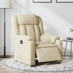 vidaXL Fauteuil verstelbaar elektrisch stof crèmekleurig