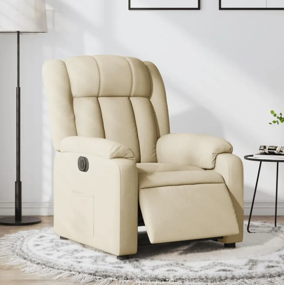 vidaXL Fauteuil verstelbaar elektrisch stof crèmekleurig