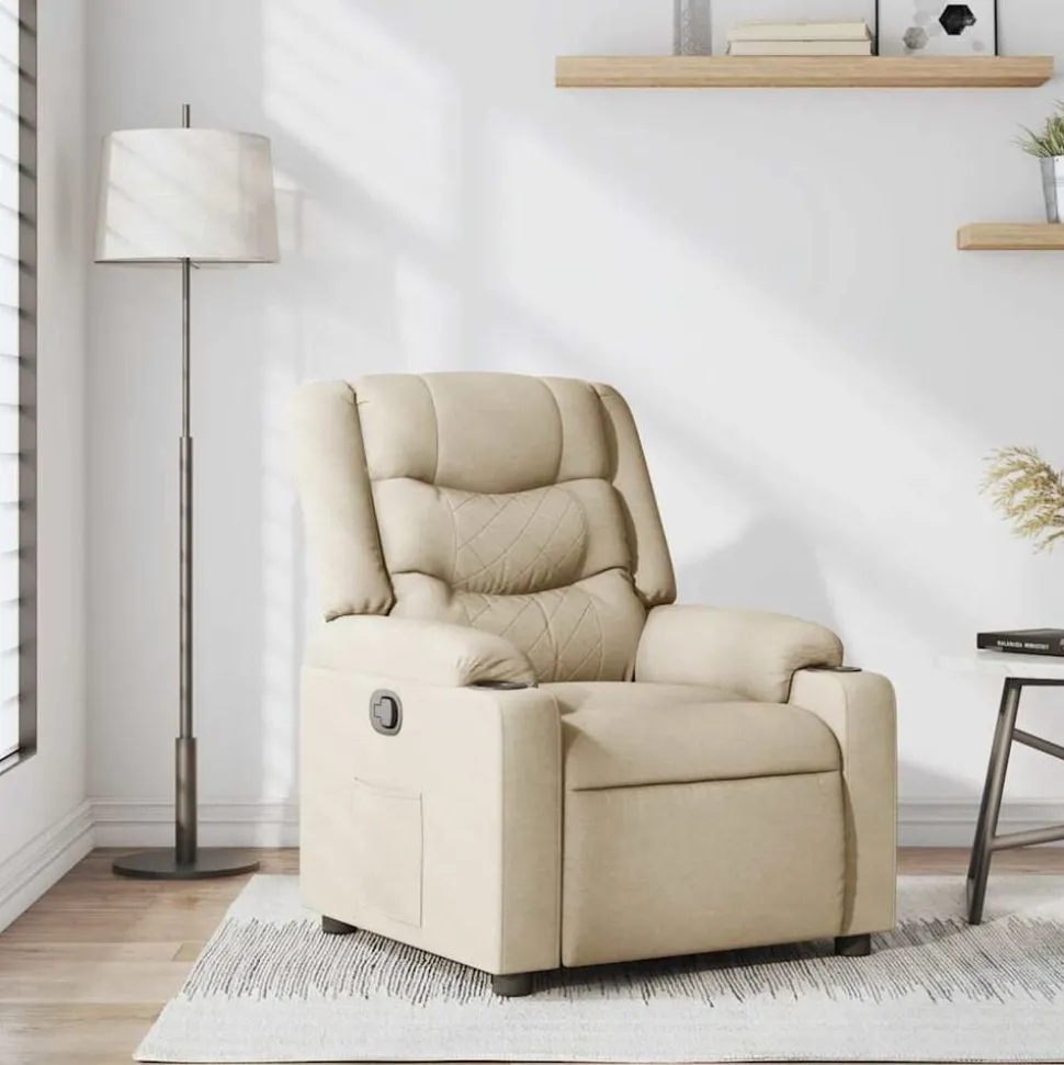 vidaXL Fauteuil verstelbaar stof crèmekleurig