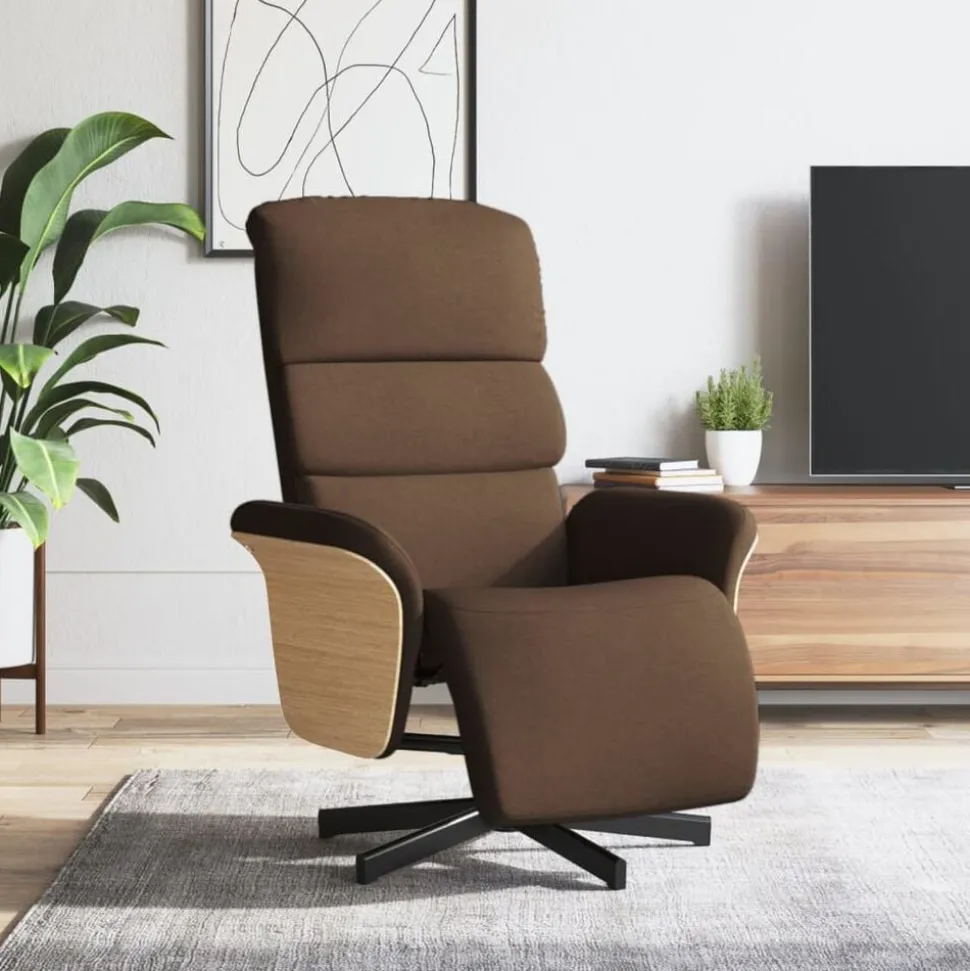 vidaXL Fauteuil verstelbaar met voetensteun stof bruin