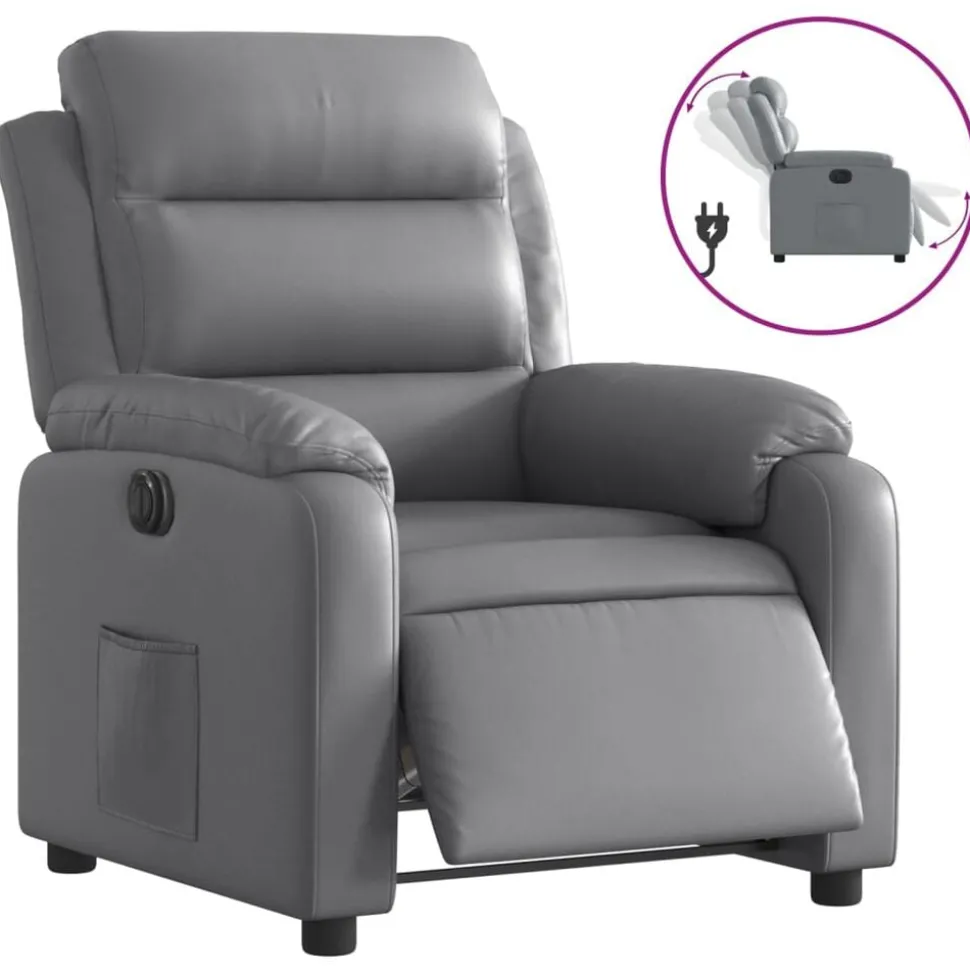 vidaXL Fauteuil verstelbaar elektrisch kunstleer grijs