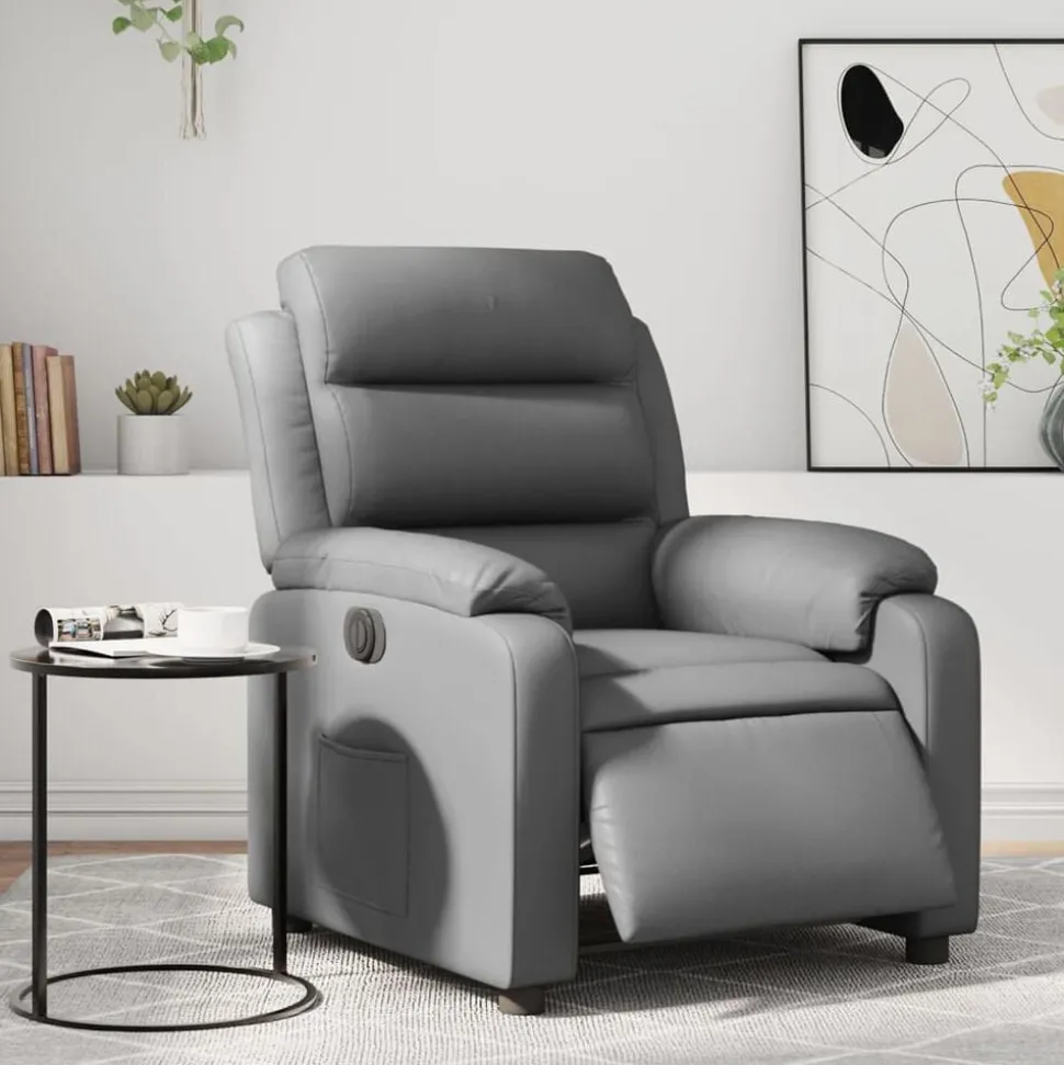 vidaXL Fauteuil verstelbaar elektrisch kunstleer grijs