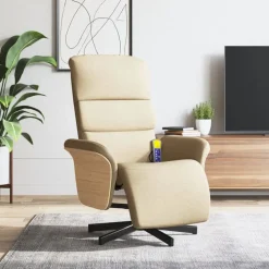 vidaXL Fauteuil verstelbaar met voetensteun stof crèmekleurig