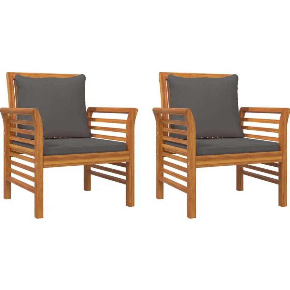 vidaXL Fauteuils 2 st met donkergrijze kussens massief acaciahout