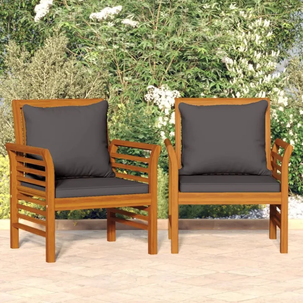 vidaXL Fauteuils 2 st met donkergrijze kussens massief acaciahout