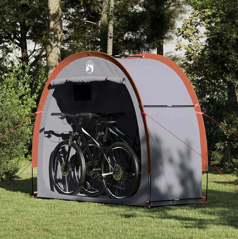vidaXL Fietstent met dak met opslag Grijs en Oranje 210 x 90 x 174 cm