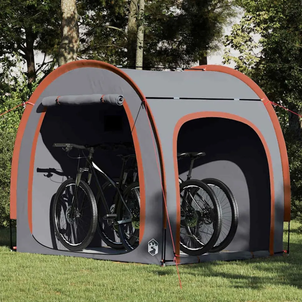 vidaXL Fietstent met dak met opslag Grijs en Oranje 218 x 156 x 180 cm
