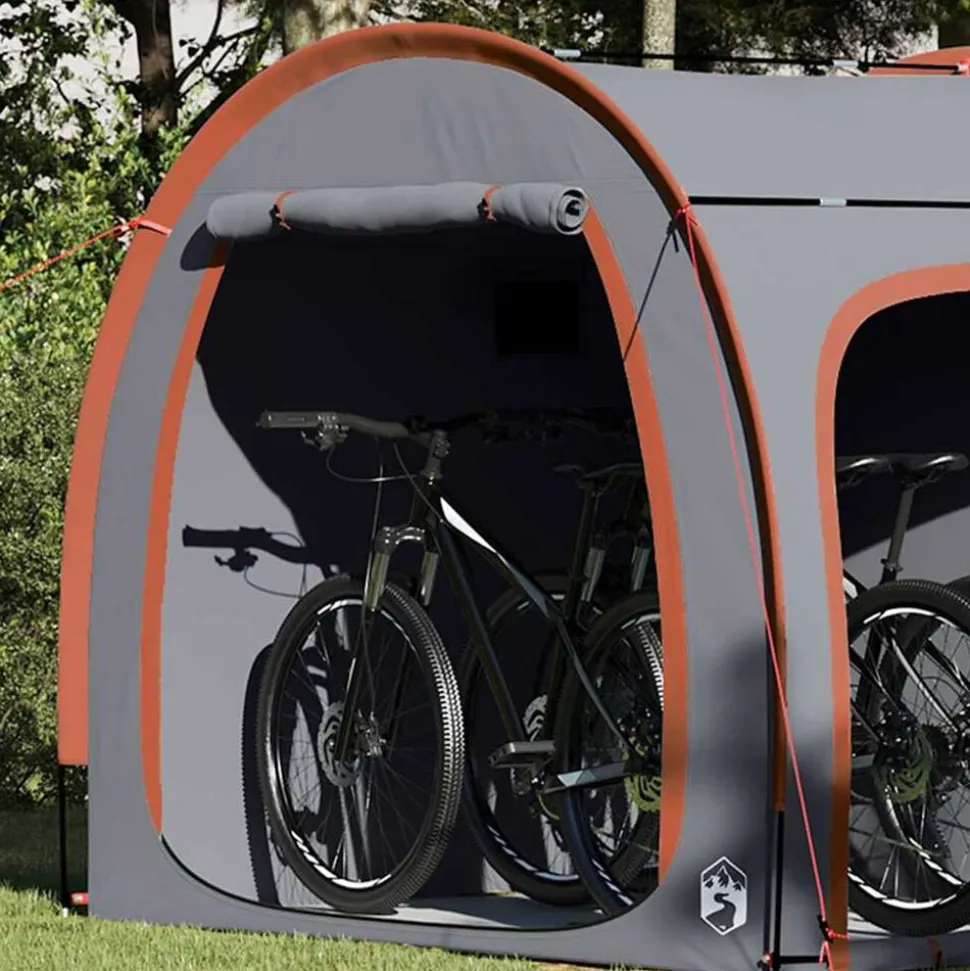 vidaXL Fietstent met dak met opslag Grijs en Oranje 218 x 156 x 180 cm