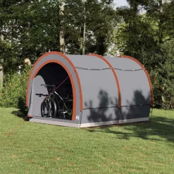 vidaXL Fietstent met dak met opslag Grijs en Oranje 256 x 222 x 182 cm