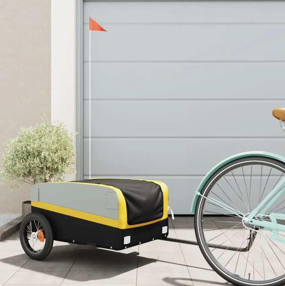 vidaXL Fietstrailer 30 kg ijzer zwart en geel