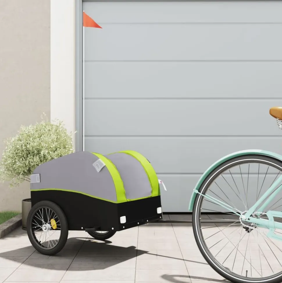vidaXL Fietstrailer 30 kg ijzer zwart en groen