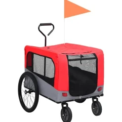 vidaXL Fietstrailer en hondenwagen 2-in-1 rood en grijs