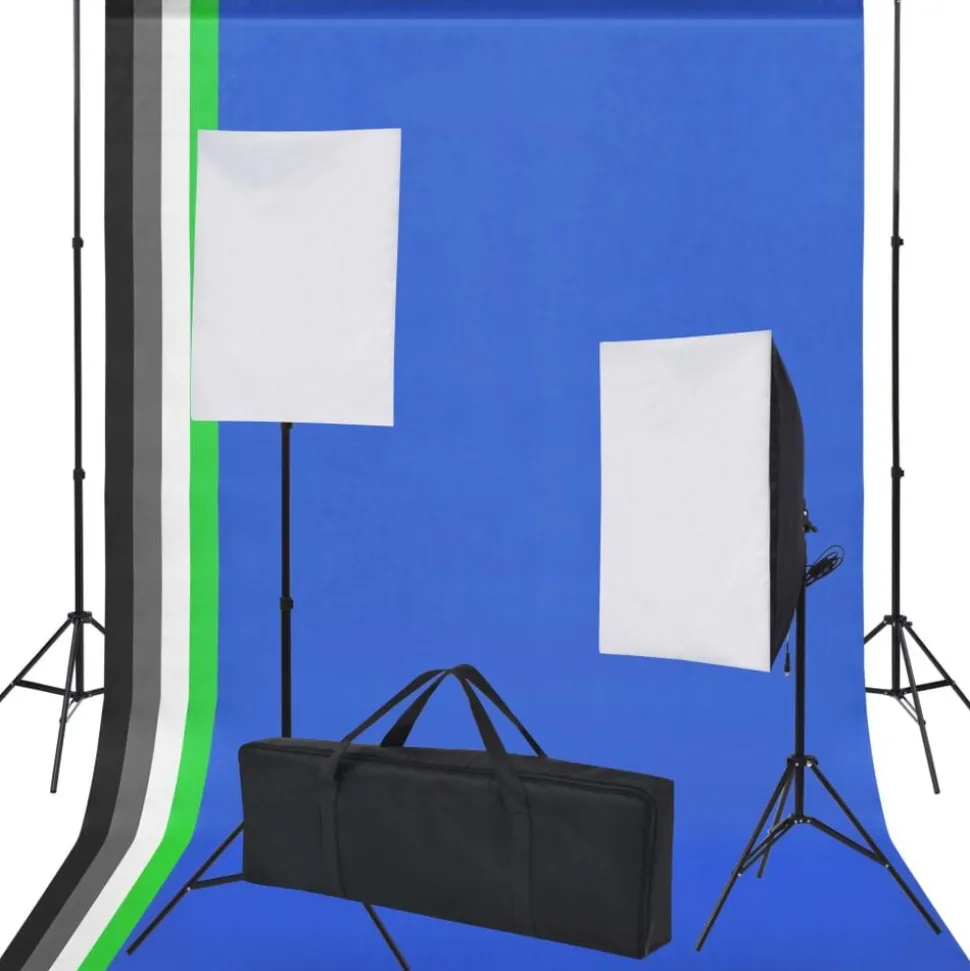 vidaXL Fotostudio set met 5 gekleurde achtergronden & 2 softboxen