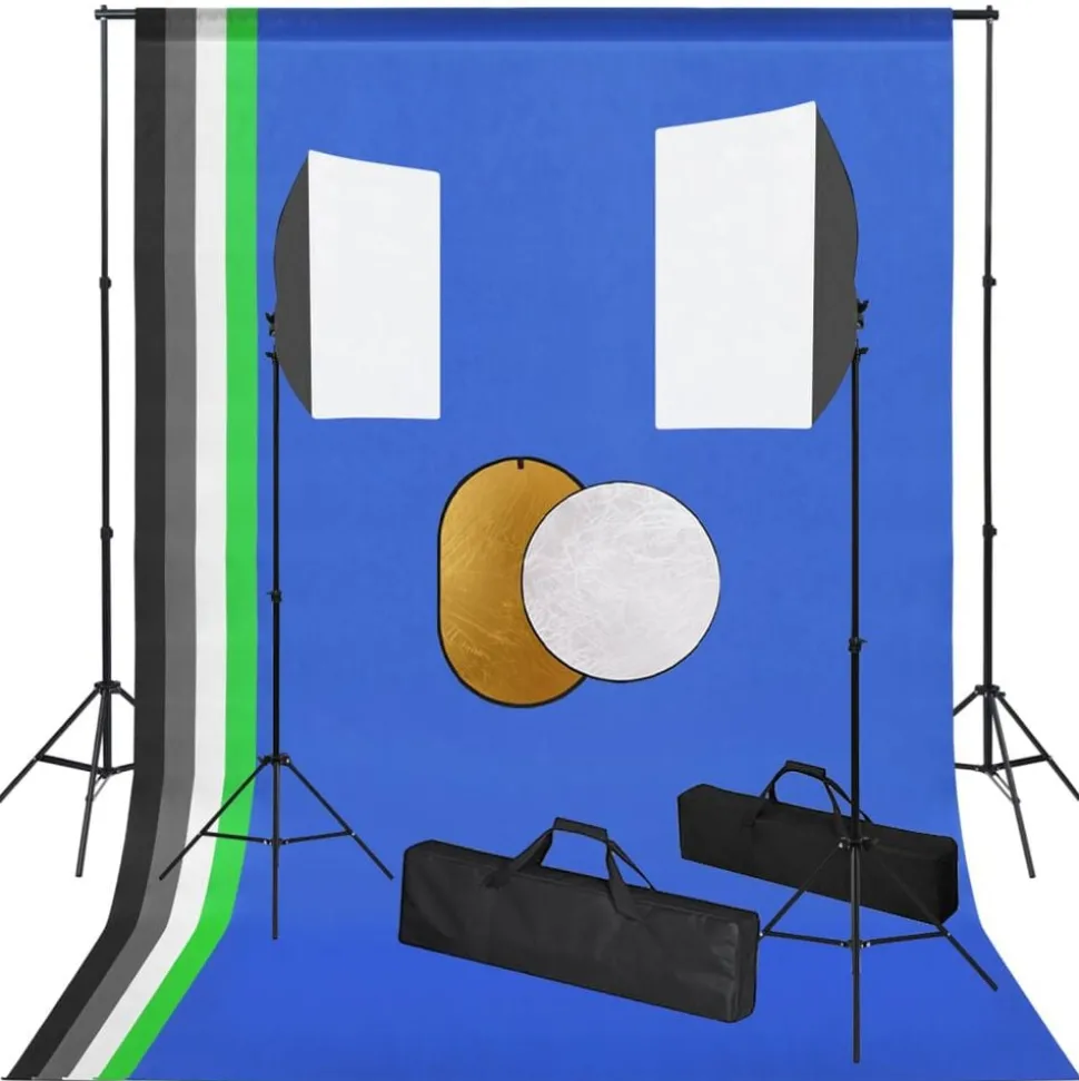 vidaXL Fotostudioset met lampen, achtergrond en reflector
