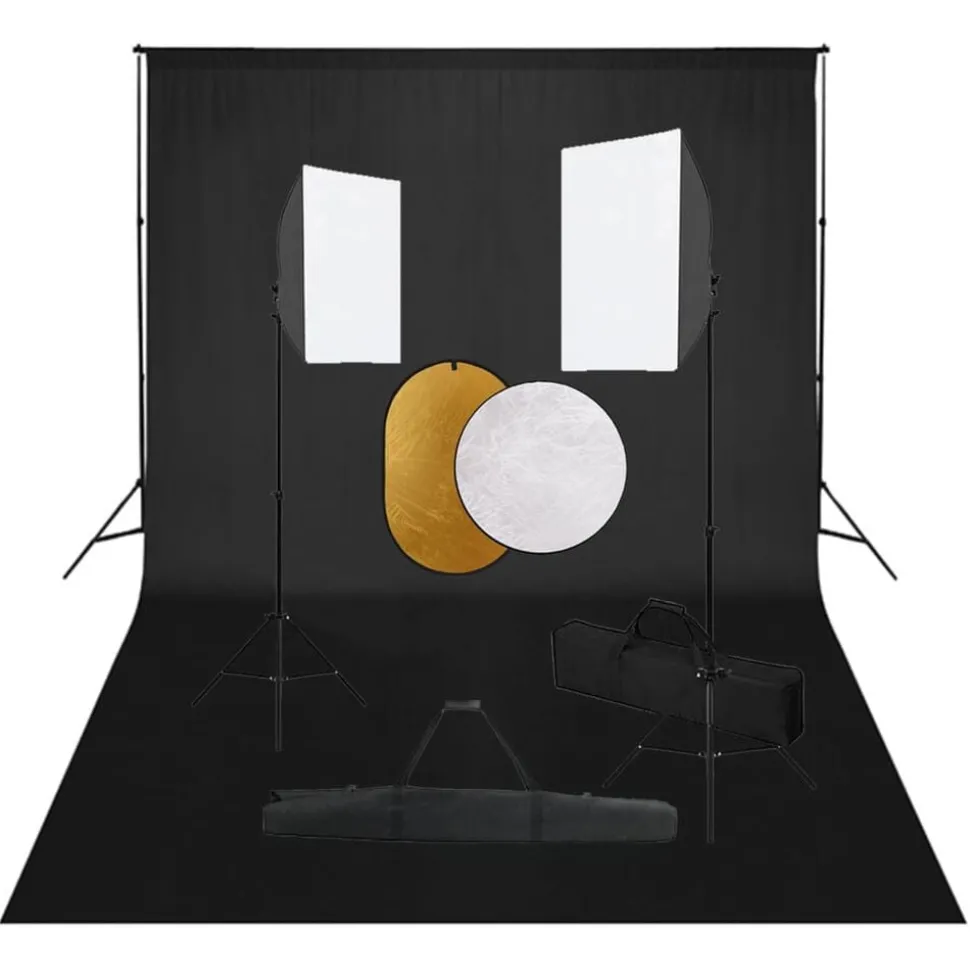 vidaXL Fotostudioset met softboxlampen, achtergrond en reflector