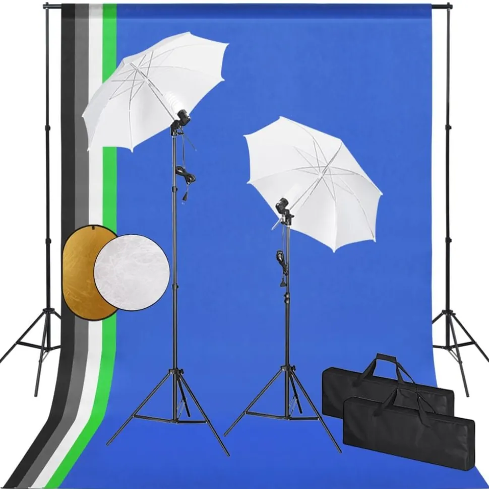 vidaXL Fotostudioset met lampen, paraplu's, achtergrond en reflector