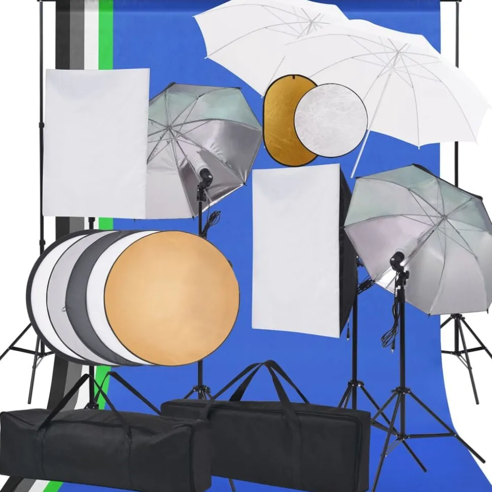 vidaXL Fotostudioset met softboxlampen paraplu's achtergrond reflector