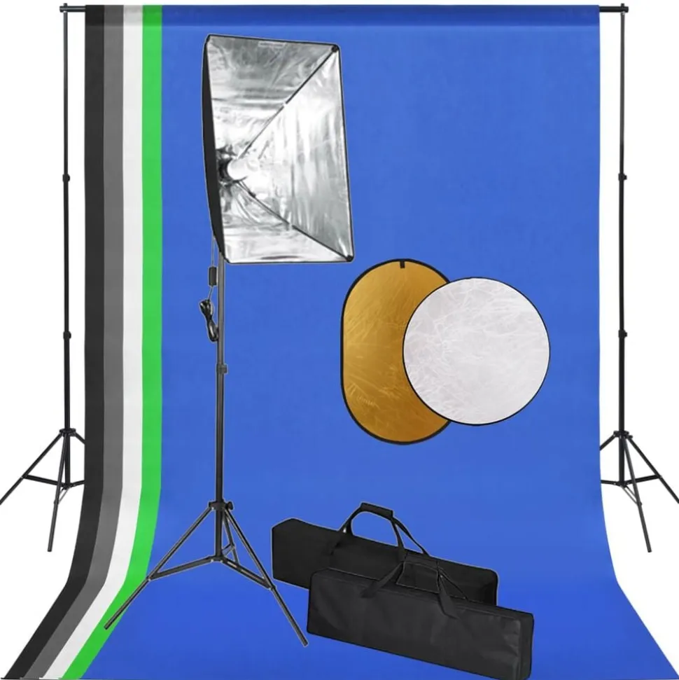 vidaXL Fotostudioset met softboxlampen, achtergrond en reflector