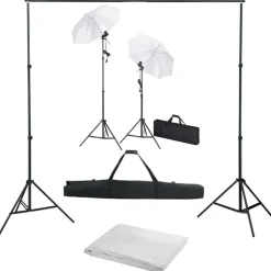 vidaXL Fotostudioset met achtergrond, lampen en paraplu's