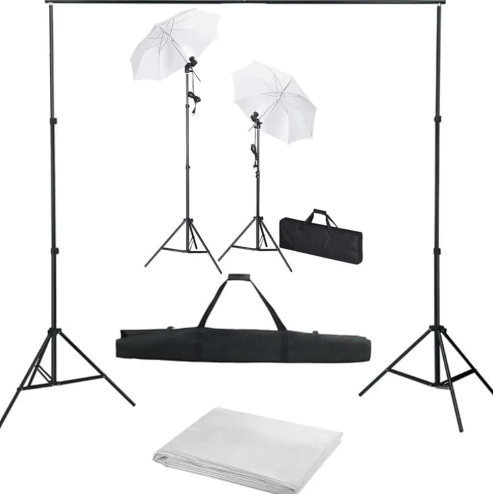 vidaXL Fotostudioset met achtergrond, lampen en paraplu's