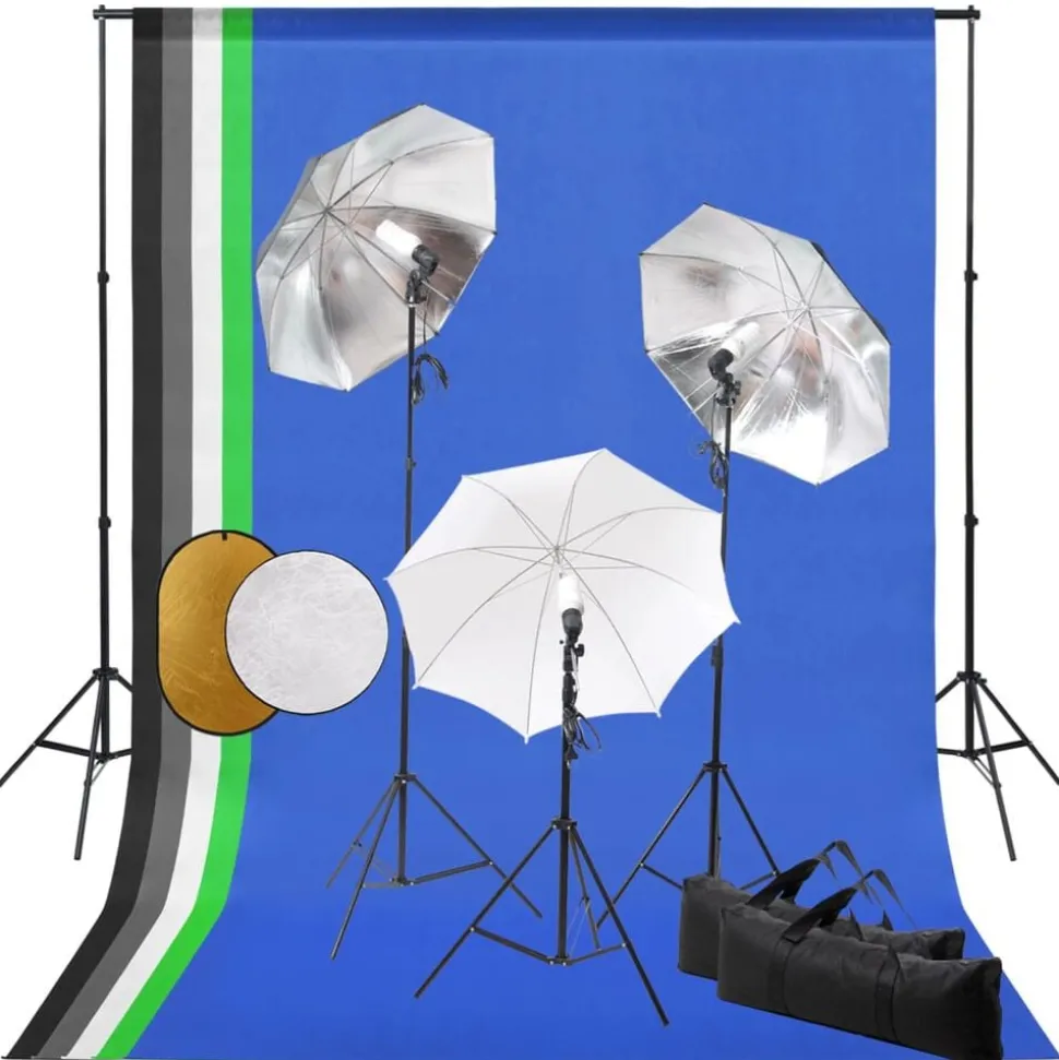 vidaXL Fotostudioset met lampen, paraplu's, achtergrond en reflector