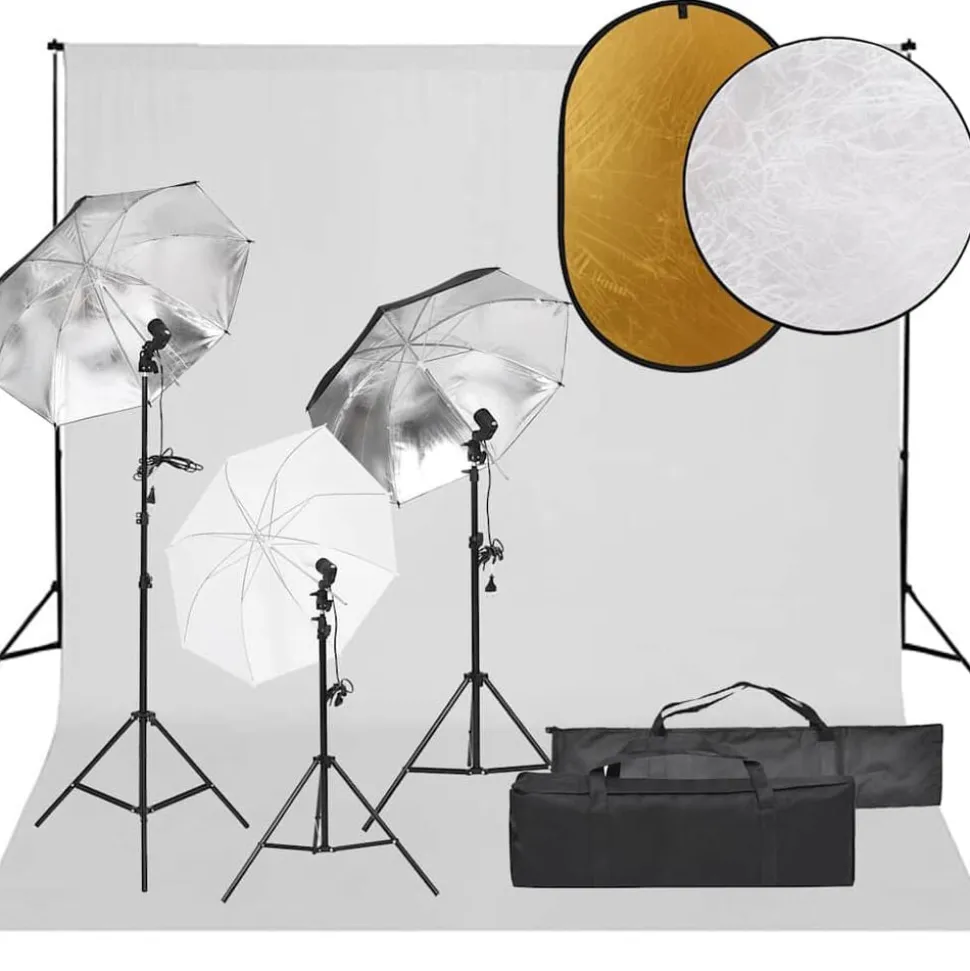 vidaXL Fotostudioset met verlichtingsset, achtergrond en reflector