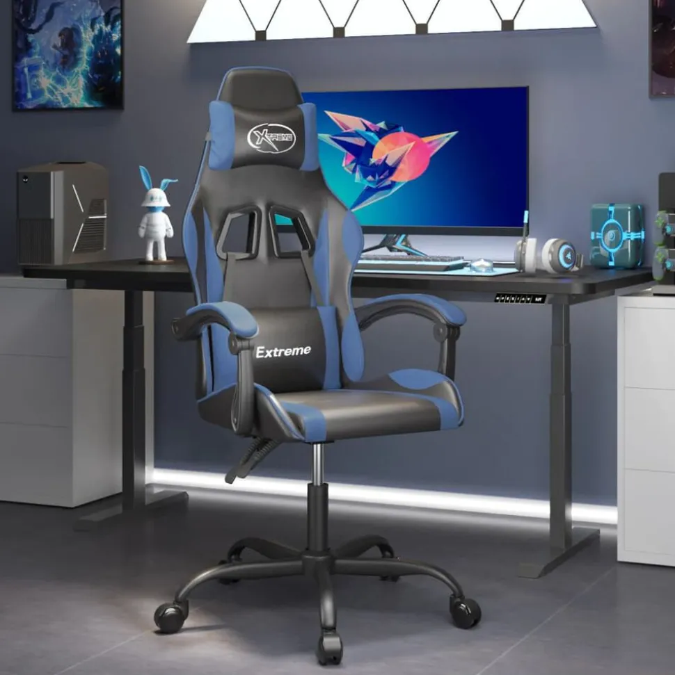 vidaXL Gamestoel kunstleer zwart en blauw