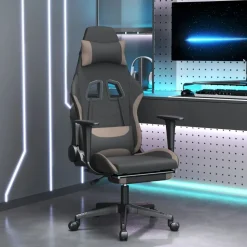 vidaXL Gamestoel met voetensteun stof zwart en taupe
