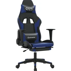 vidaXL Gamestoel met voetensteun kunstleer zwart en blauw