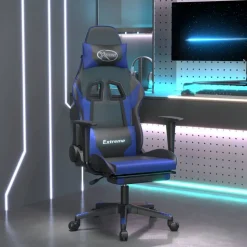 vidaXL Gamestoel met voetensteun kunstleer zwart en blauw