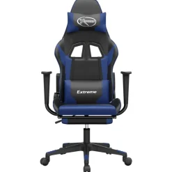 vidaXL Gamestoel met voetensteun kunstleer zwart en blauw