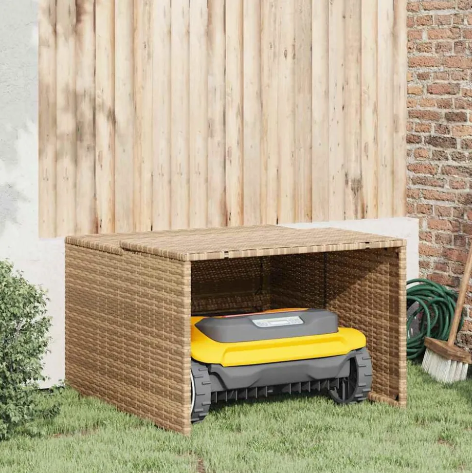 vidaXL Garage voor robotmaaier 86x90x52/57 cm poly rattan beige