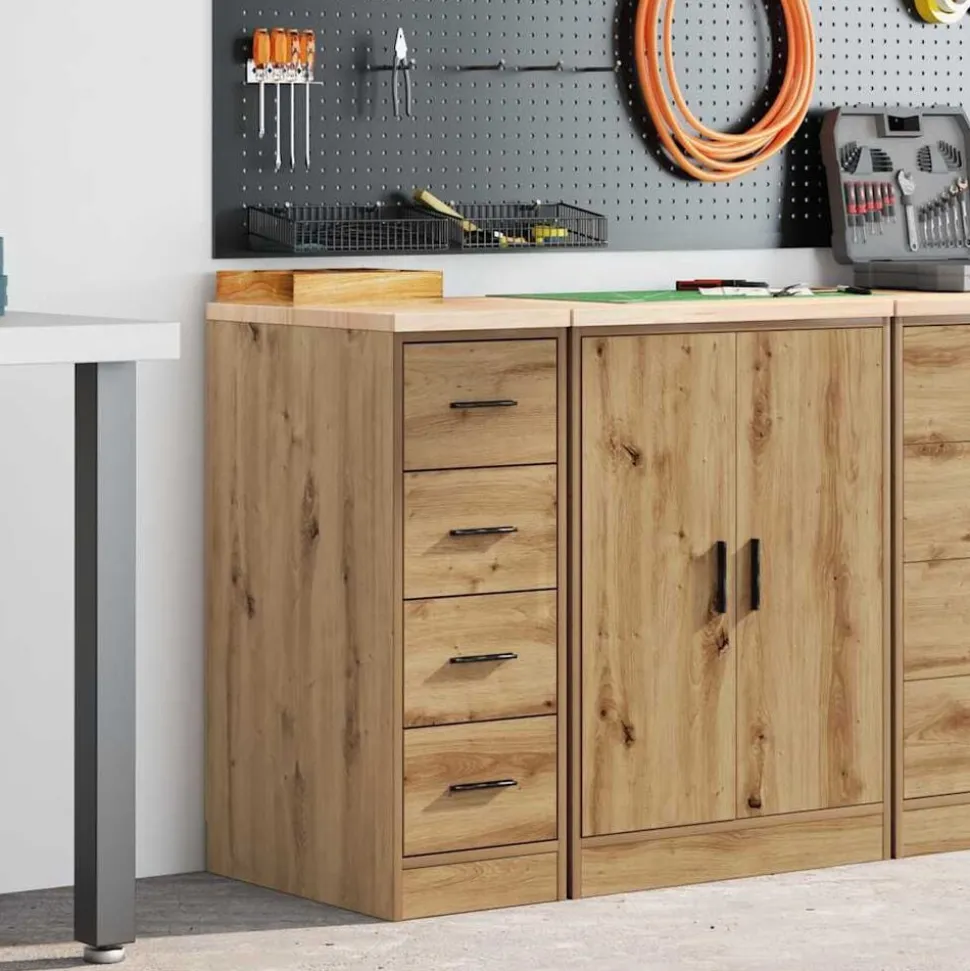 vidaXL Garagekast 30x51x85 cm massief grenenhout artisan eikenkleurig