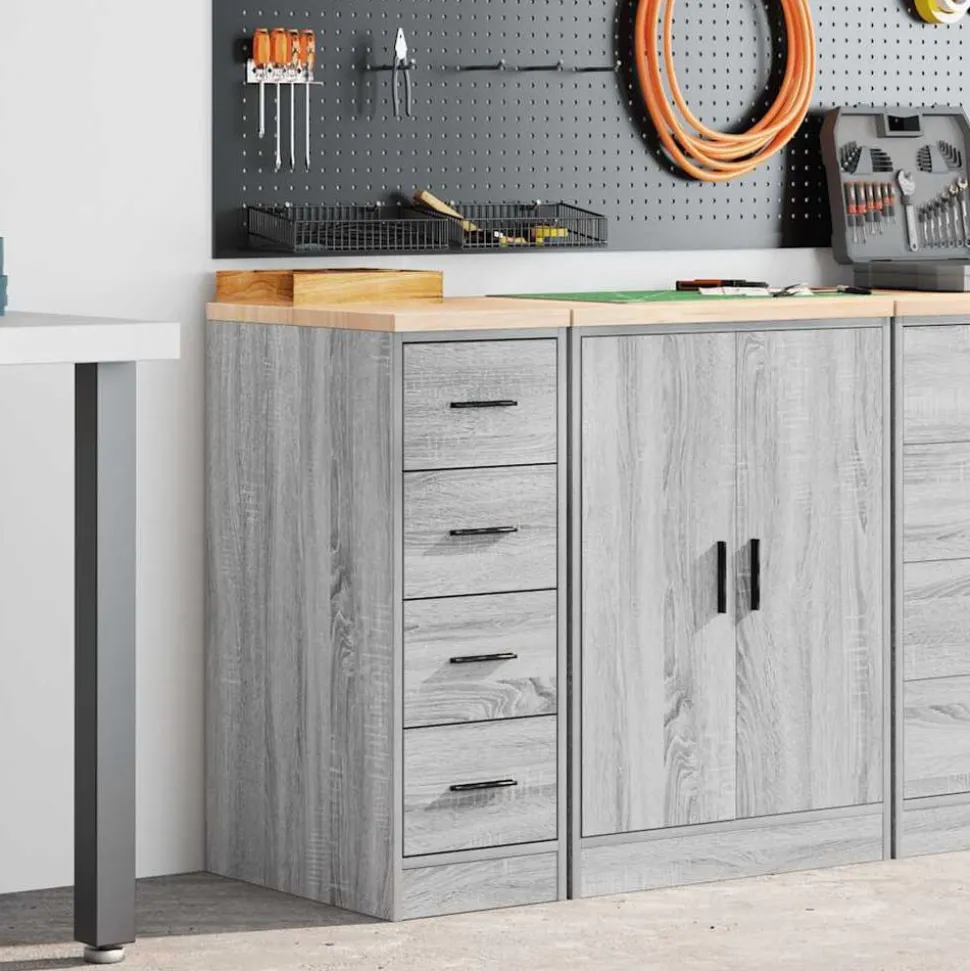 vidaXL Garagekast 30x51x85 cm massief grenenhout grijs sonoma