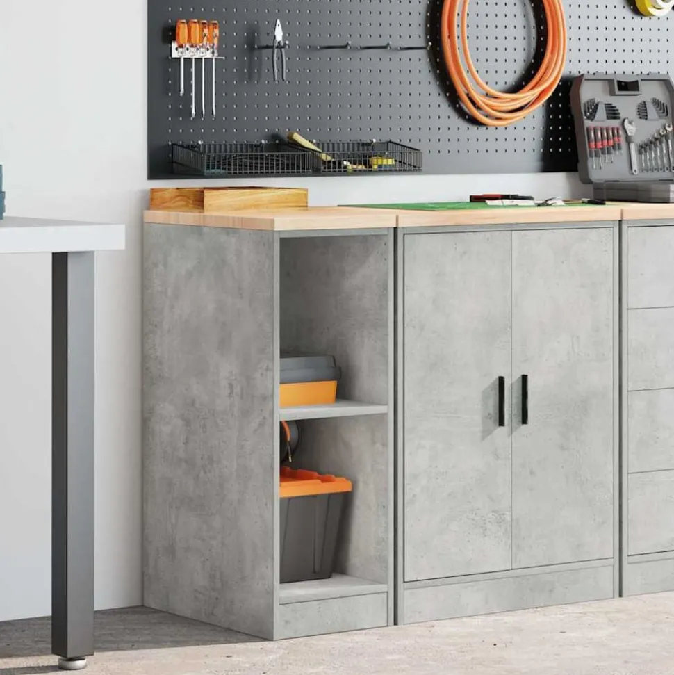 vidaXL Garagekast 30x51x85 cm massief grenenhout betongrijs