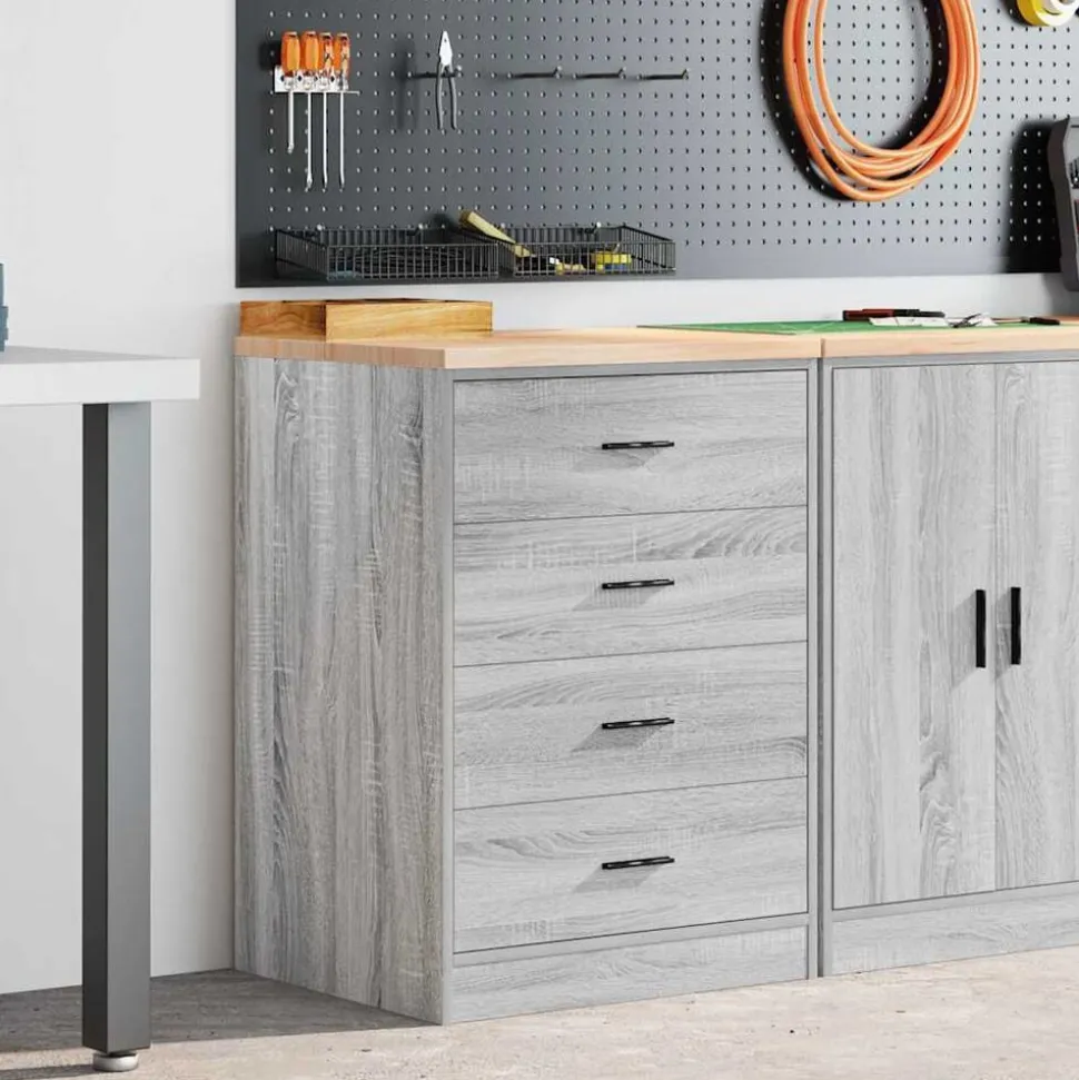 vidaXL Garagekast 60x51x85 cm massief grenenhout grijs sonoma
