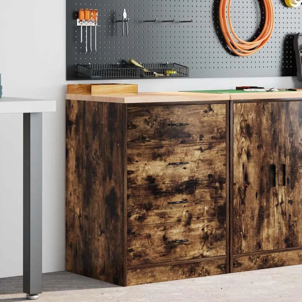 vidaXL Garagekast 60x51x85 cm massief grenenhout gerookt eiken