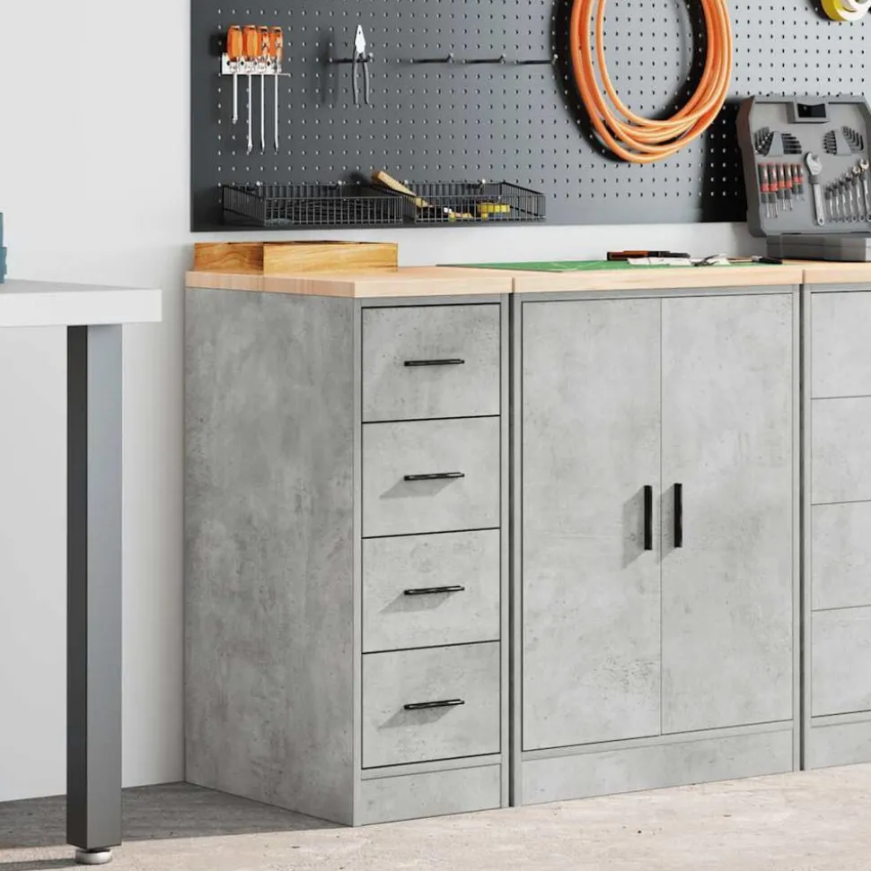 vidaXL Garagekast 30x51x85 cm massief grenenhout betongrijs