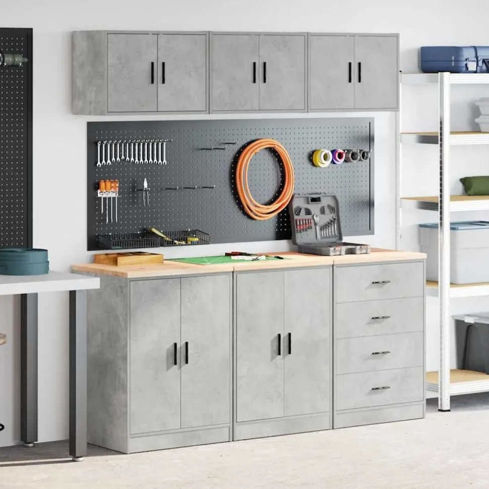 vidaXL Garagekasten 6 st bewerkt hout betongrijs