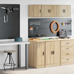 vidaXL Garagekasten 2 st Spaanplaat Sonoma eikenkleurig