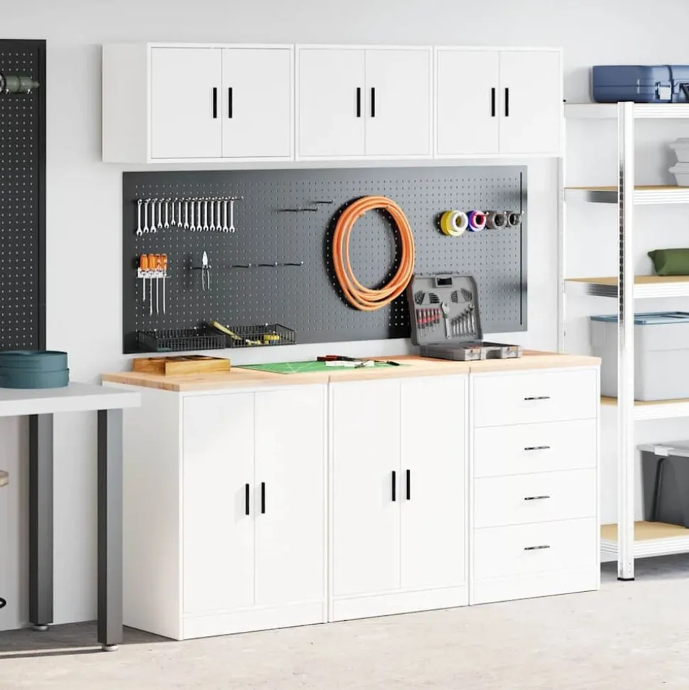 vidaXL Garagekasten 6 st spaanplaat wit