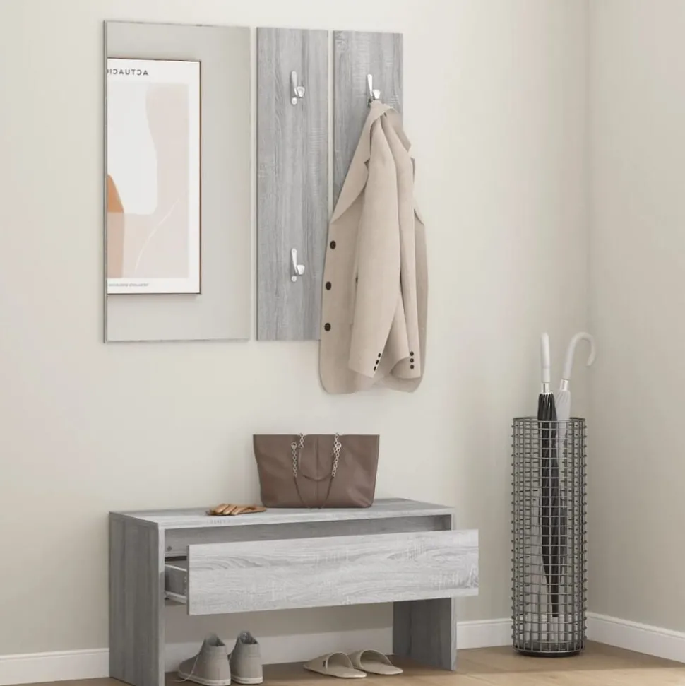 vidaXL Garderobe set bewerkt hout grijs sonoma eikenkleurig