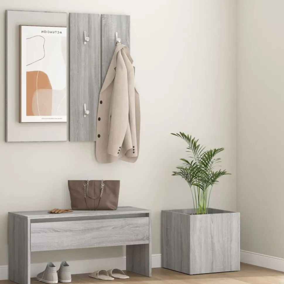 vidaXL Garderobe set bewerkt hout grijs sonoma eikenkleurig