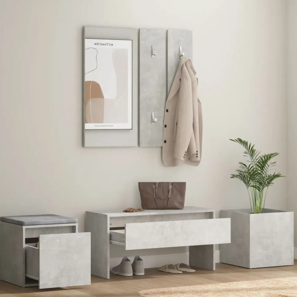 vidaXL Garderobe set bewerkt hout betongrijs
