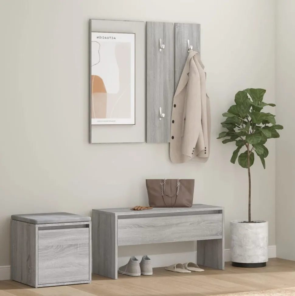 vidaXL Garderobe set bewerkt hout grijs sonoma eikenkleurig