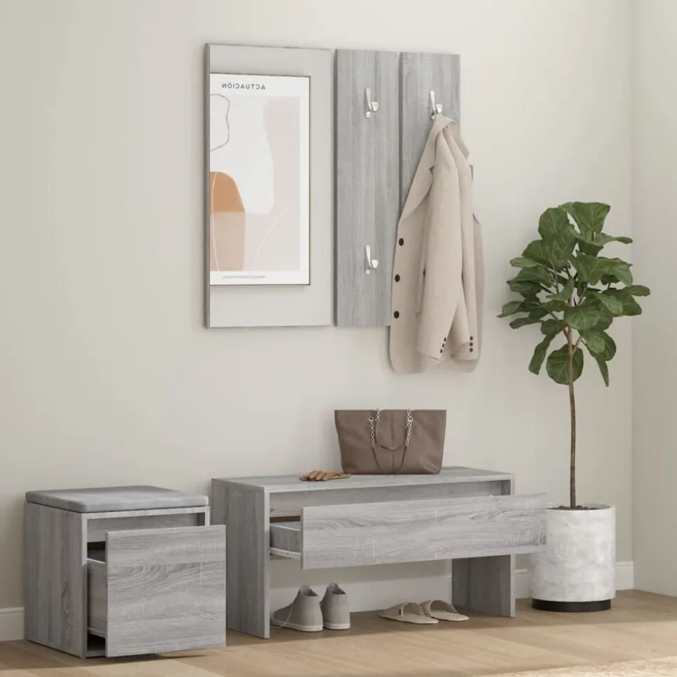 vidaXL Garderobe set bewerkt hout grijs sonoma eikenkleurig