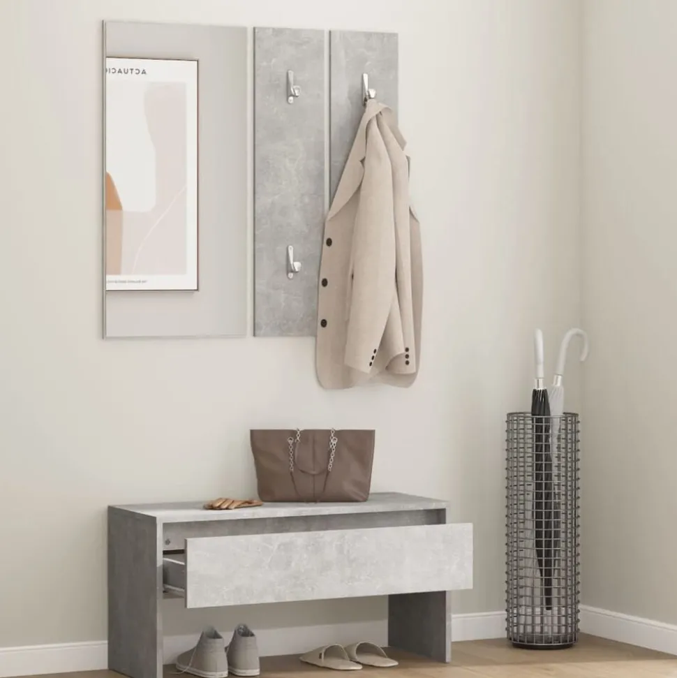 vidaXL Garderobe set bewerkt hout betongrijs